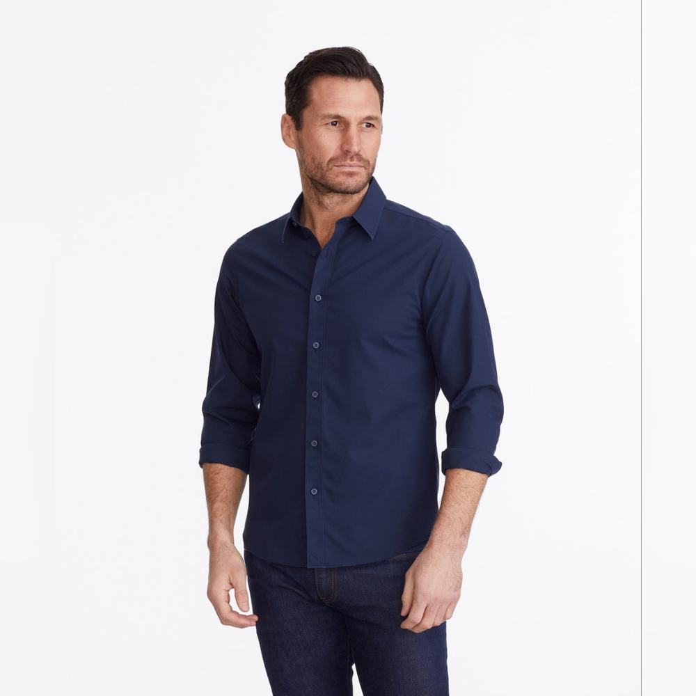 UntuckIt Wrinkle-Free Castello Shirt, XL, Slim Fit, Navy